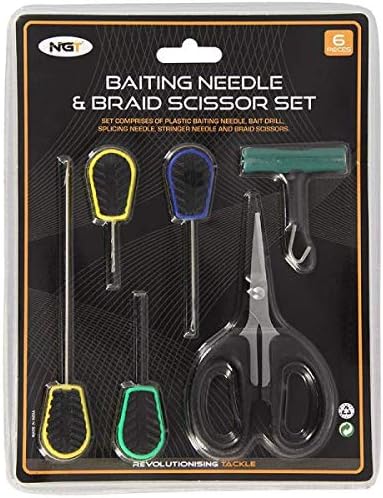 Fishing Tackle 6 Tool Set - Braid Scissors & Baiting Tools PLUS knot Puller