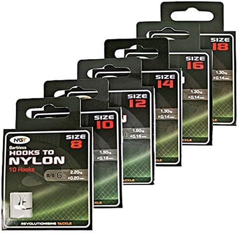 Carp-Corner Fishing Hook, 60x Eyed Barbless Size 8-18 to Nylon, Sharp Point, 6lb B/S Line, Coarse Fishing Hooks
