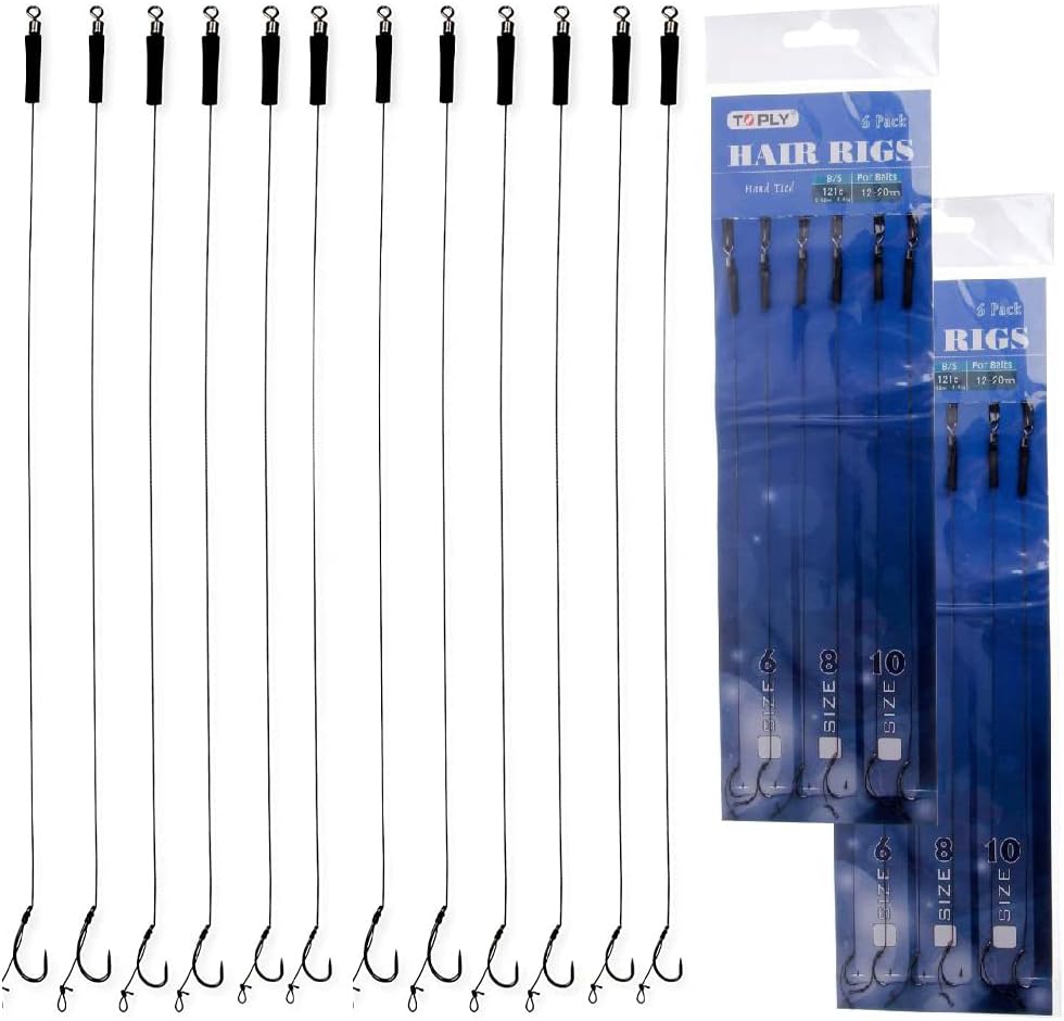 12 PCS Curve Shank Carp Hooks Fishing Hair Rigs Barbless Carp Fishing Tackle Fishing Hook for Using in Freshwater and Saltwater