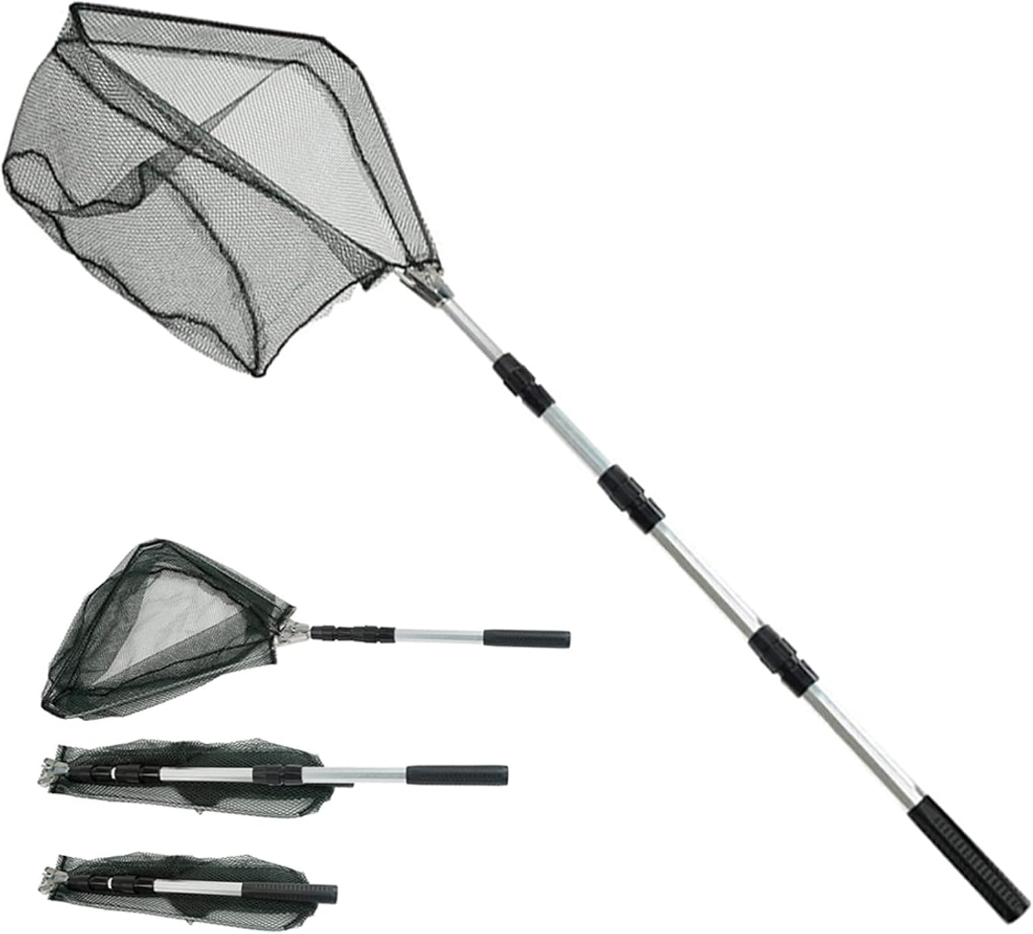 Telescopic Folding Fishing Landing Net, 1.9m Pole Collapsible Extensible Aluminum long Handle,Stainless Steel Triangular,For Bird Fish Catch,Aquarium,Ponds