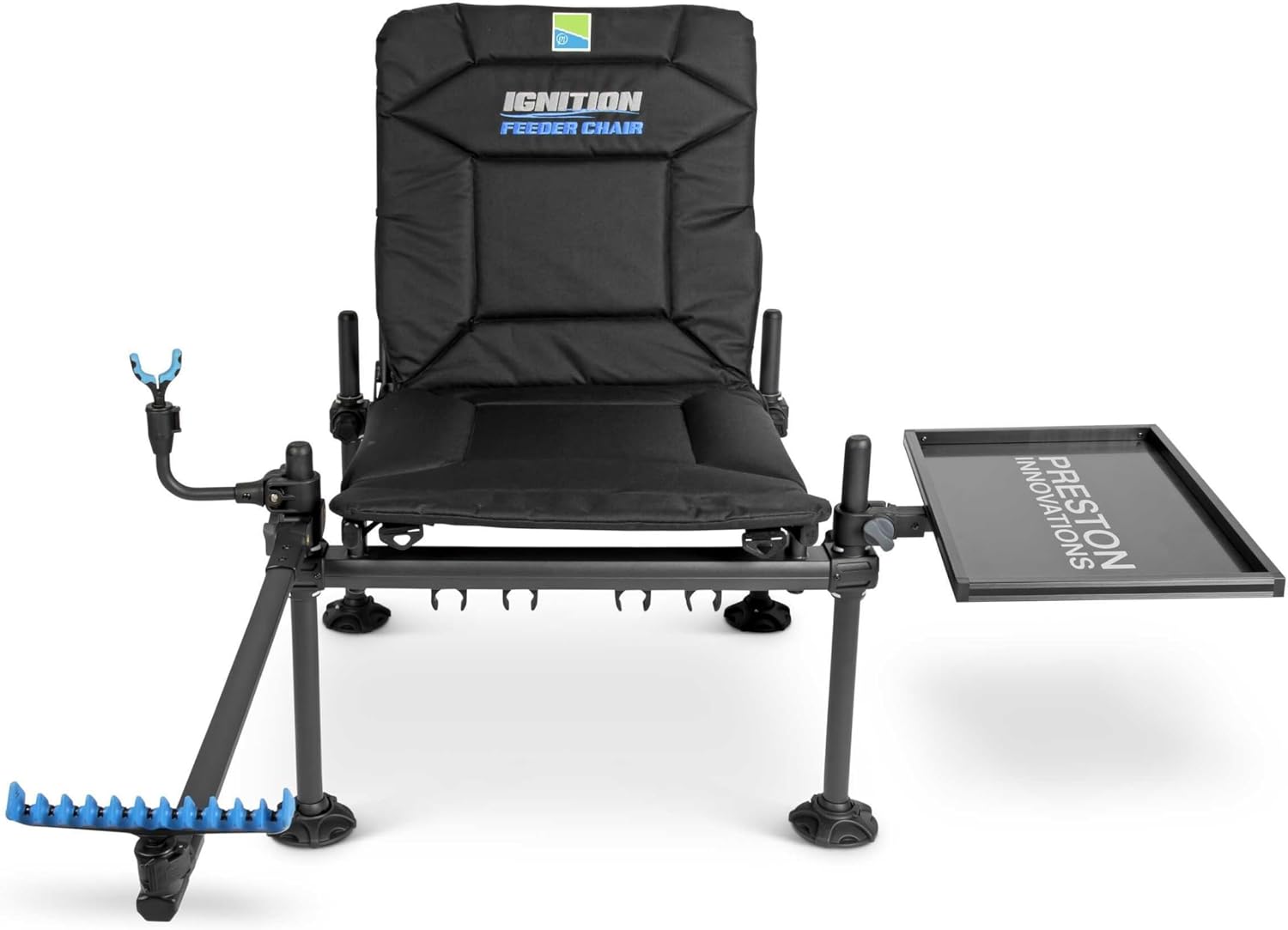 Preston Innovations Ignition Feeder Chair Combo | Coarse Fishing Chair Fully Equipped with Offbox Side Tray, Telescopic Feeder Arm, Cross Arm, Rod Safe,