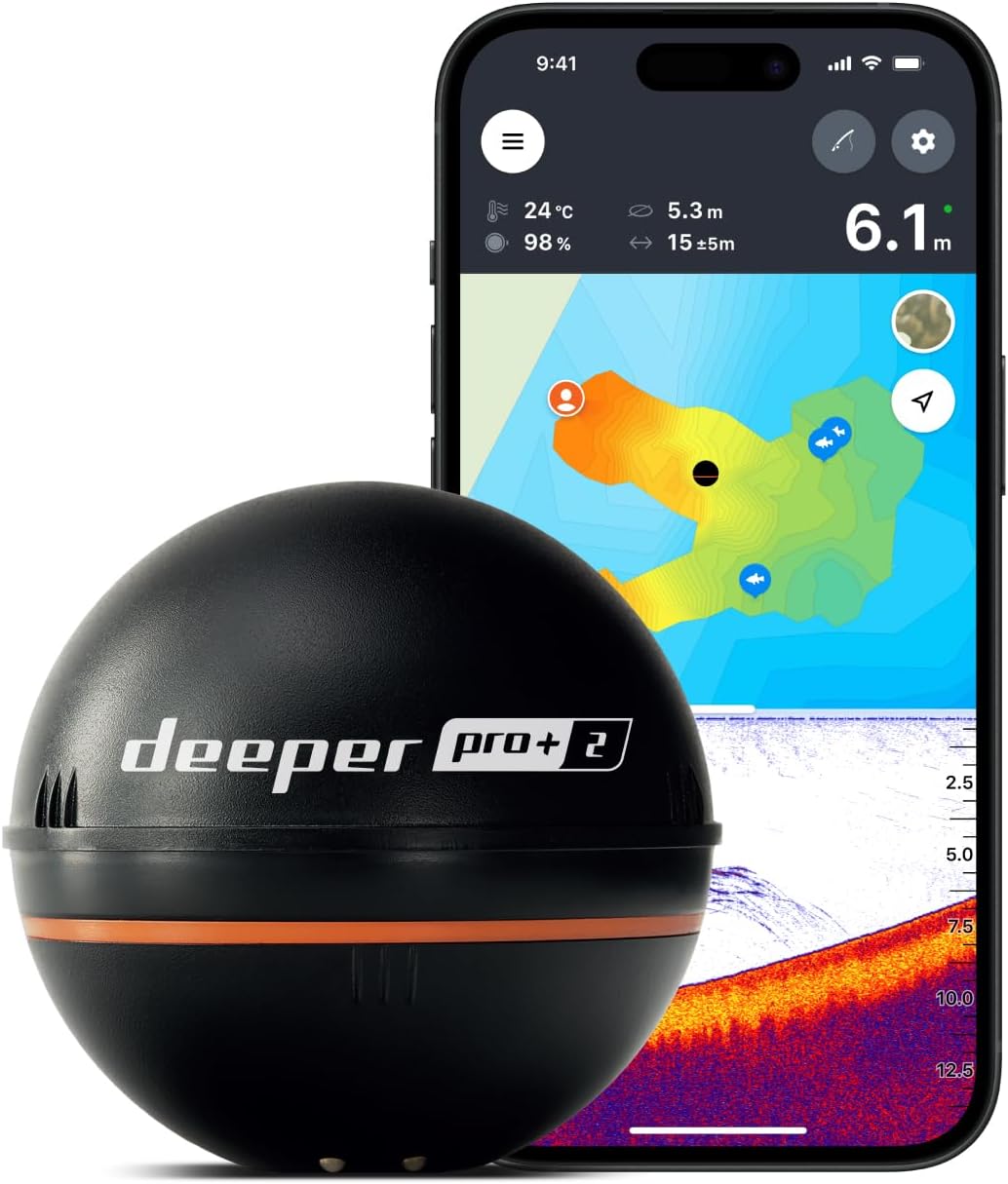 Deeper PRO+ 2 Sonar Fish Finder - Portable Fish Finder and Depth Finder For Kayaks, Boats and Ice Fishing with GPS Enabled | Castable Deeper Fish Finder.