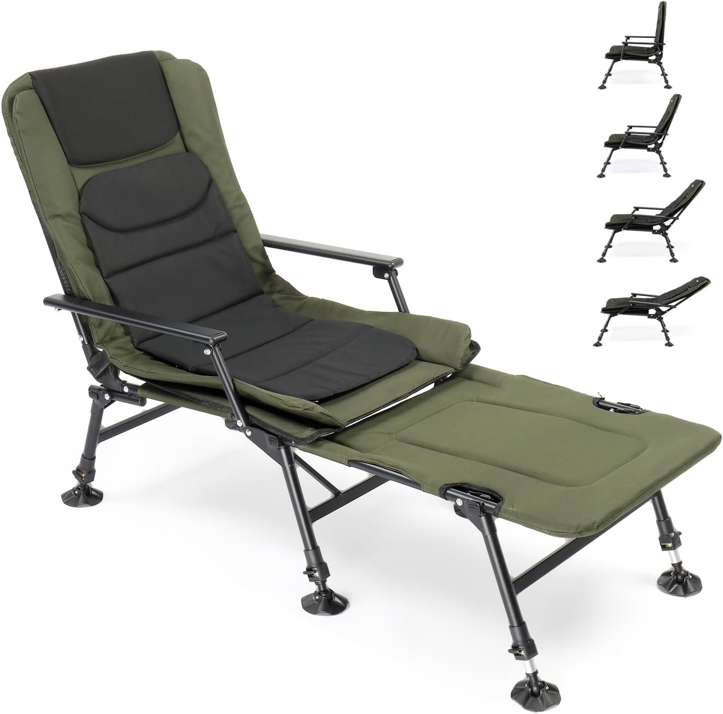 Bonnlo Professional Foldable Fishing Chair, Outdoor Heavy Duty 180° Reclining Camping Chair with Footrest, Patio Hiking/Beach/Picnic Chairs with 350 LBS