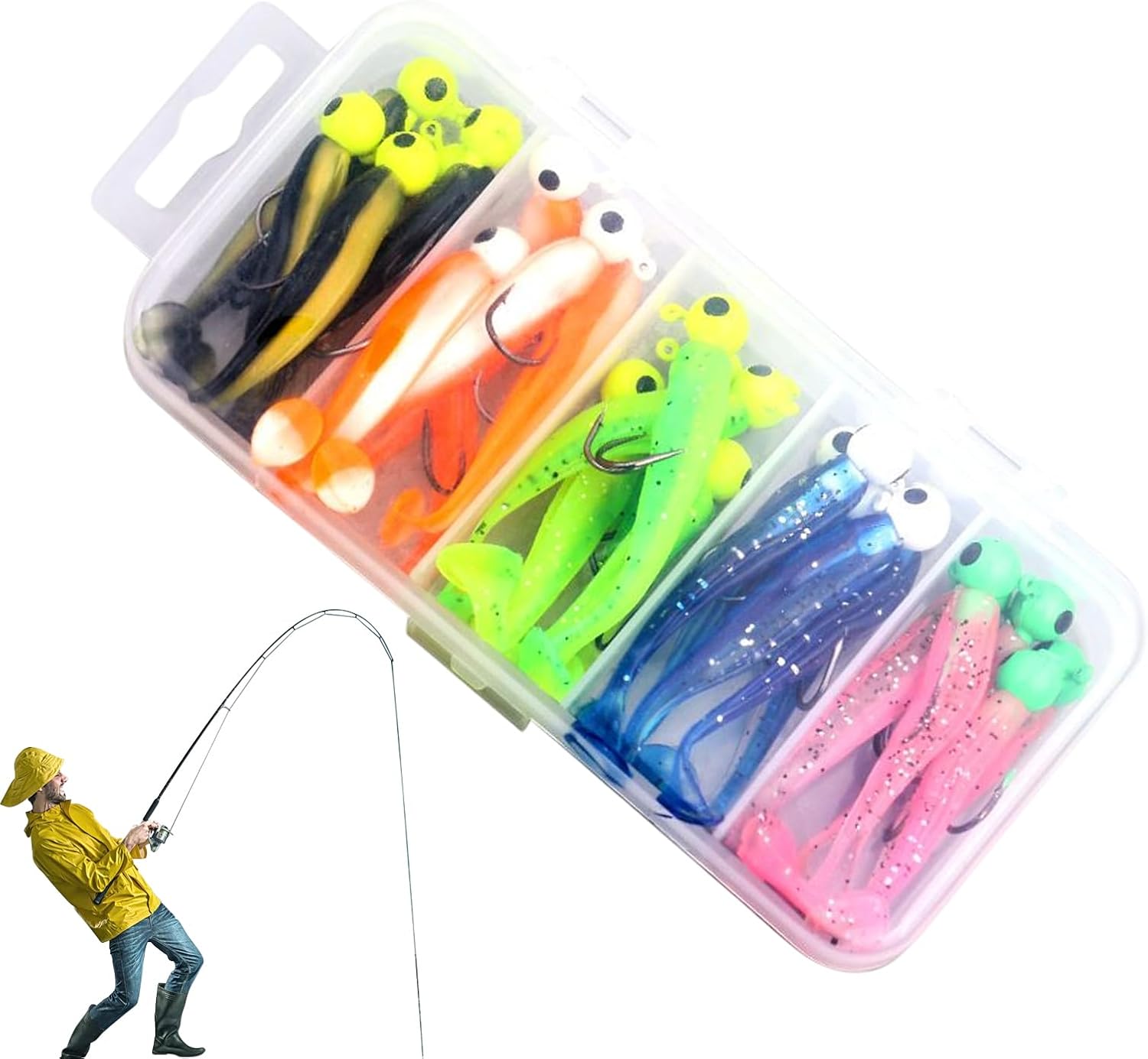 25 x Silicone Fishing Lures Kit for Bass Fishing Lures, Silicone Fishing Lures with Storage Box