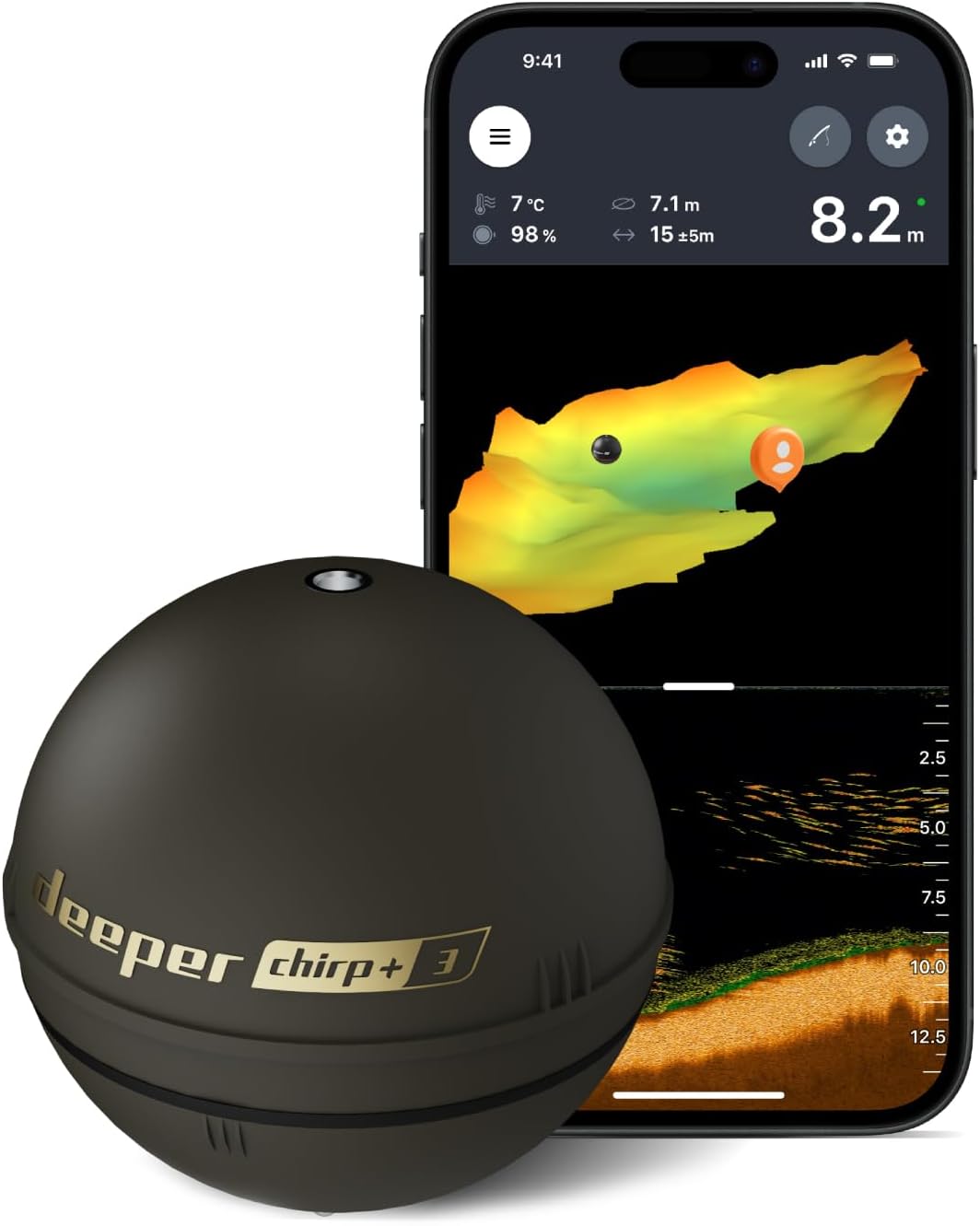 Deeper CHIRP+ 3 Castable GPS Sonar - Portable Fish and Depth Finder for Boat Fishing, Ice Fishing, Shore Fishing - Personal 3D Depth Maps with User-friendly.
