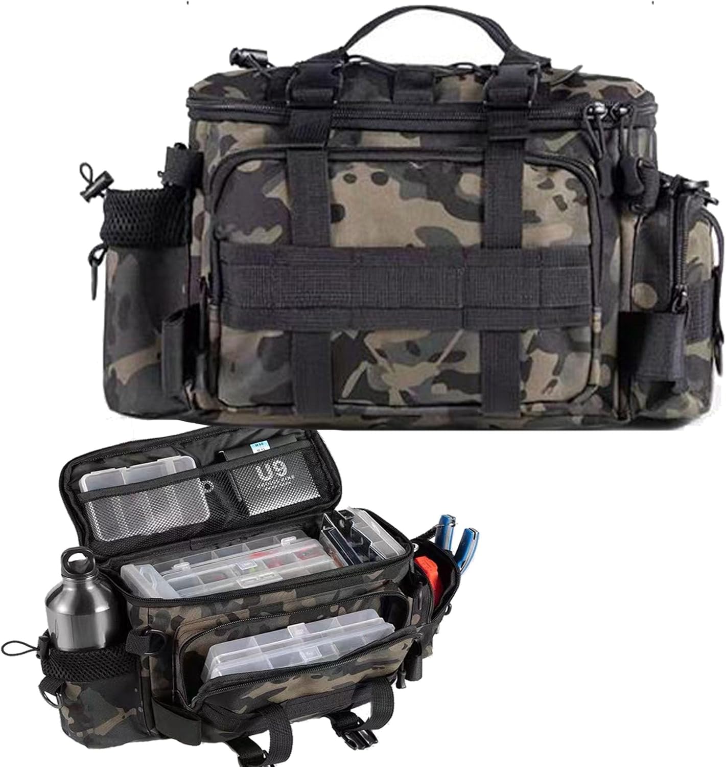 Fishing Bag, Single Shoulder Sea Fishing Tackle Bags Tackle Storage Backpack for Carp Fishing, Camouflage Outdoor Carryall Bag Hiking Travel Pack
