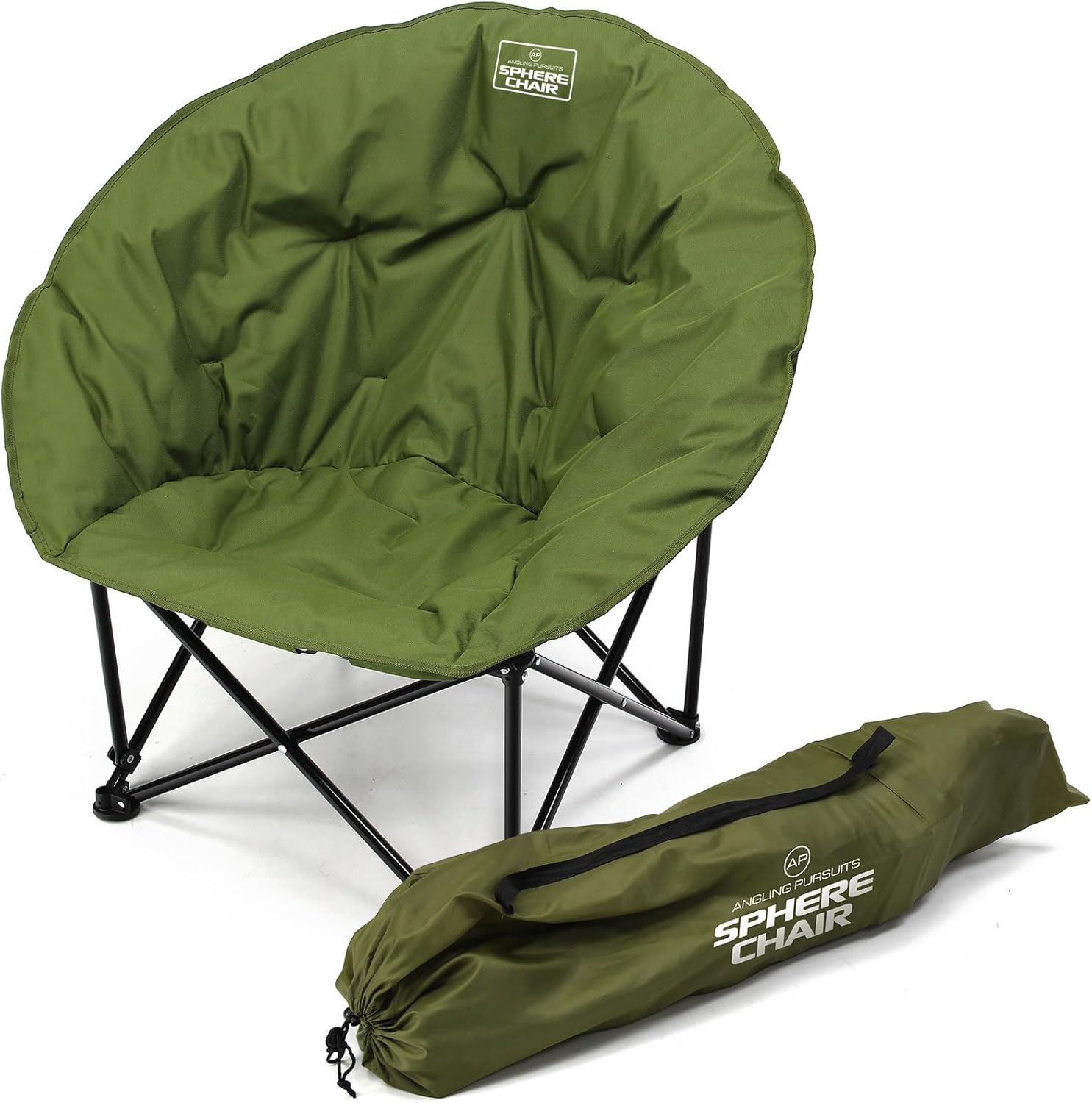 Compact Fishing Chair Sphere with Carry Case Foldable Padded Ergonomic Moon Shape, Strong Steel Frame, Lightweight & Comfortable Outdoor, Festival Carp