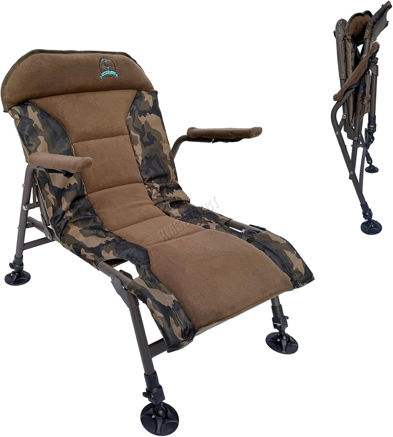CARPZILLA Foldable Fishing Chair Armchair Adjustable Legs Rotating Feet Durable Portable Oxford Fabric Heavy Duty Padded 4CM Cushion 150KG Weight Limit