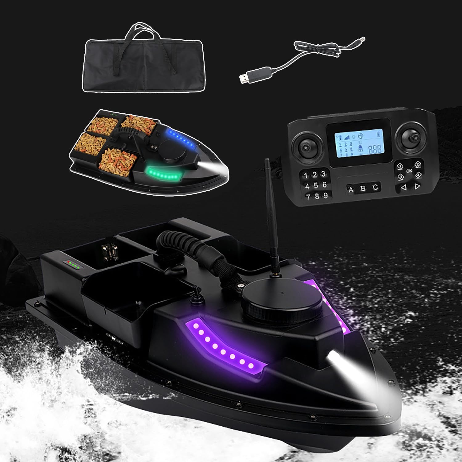 RC Bait Boat for Fishing with GPS Positioning, 500M Intelligent Cruise Control, Night Fishing Lights, Waterproof Design, 7.4V Power, Ideal for Anglers