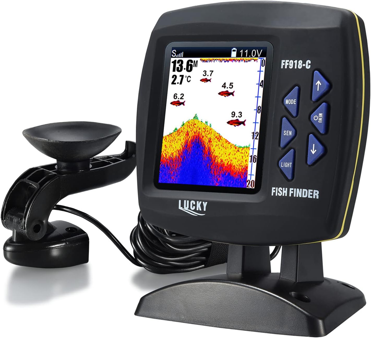 SHUAIGUO F918-C180S Fish Finder Wired Transducer Sensor Fishfinder 45°Underwater Fishing Camera Portable Fish Finder Waterproof Underwater Monitor LCD Fish..