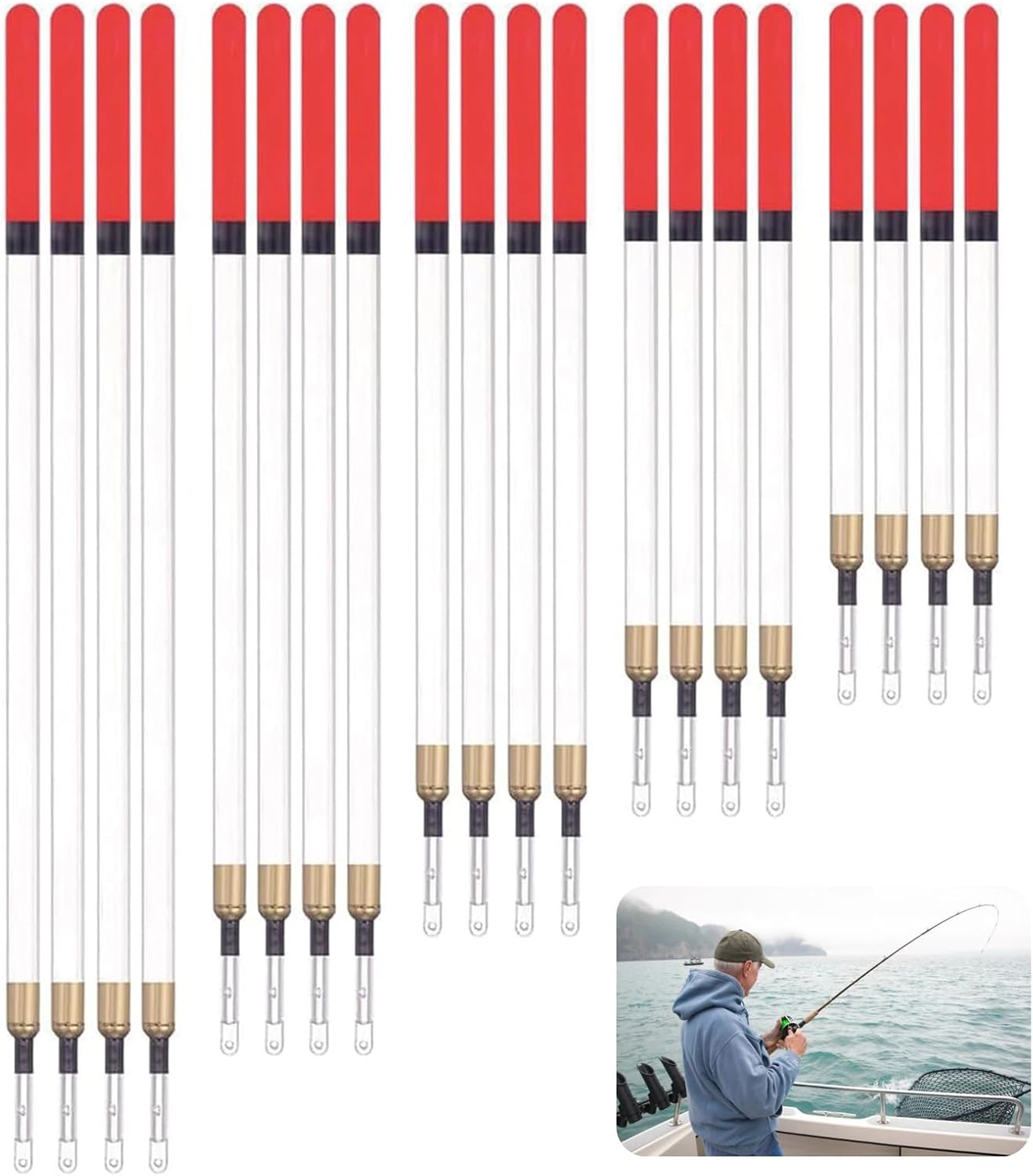 Siliget 20 Pcs Fishing Floats Set, Waggler Floats Fishing Tackle Accessories, 5 Size Straight Insert Fishing Floats Coarse for Fishing in Stillwater