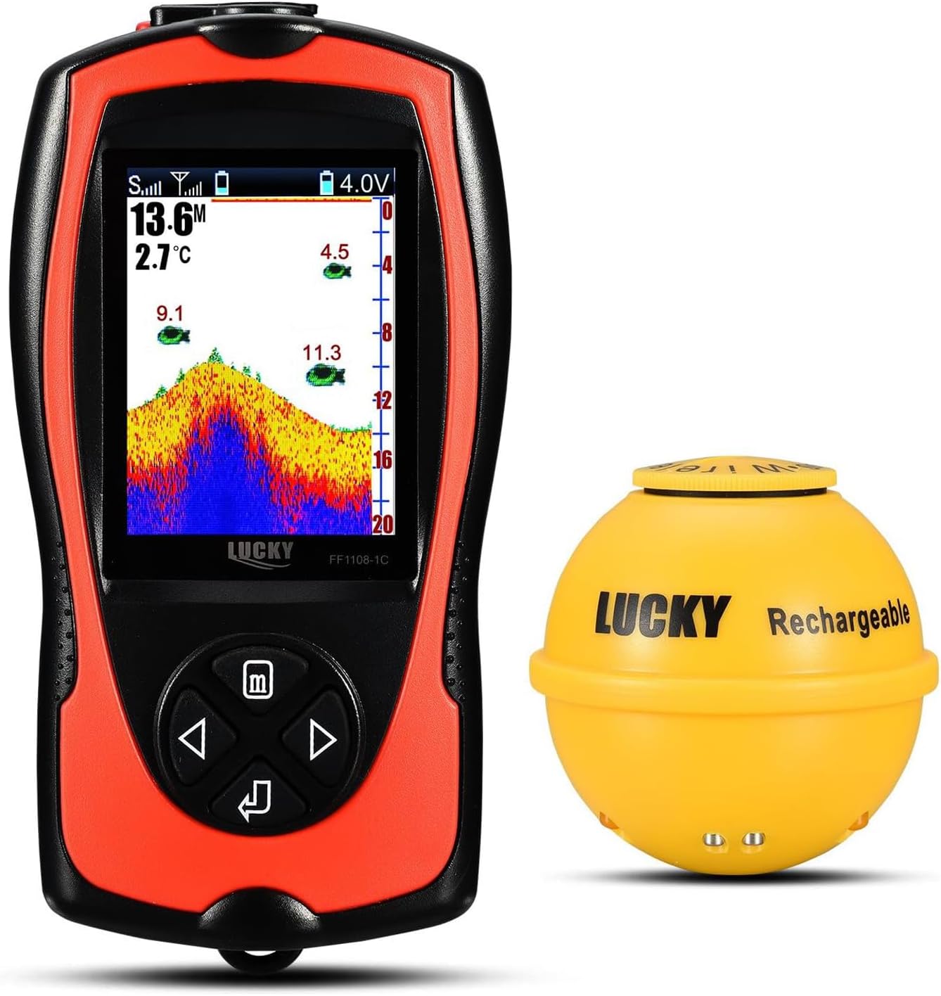 LUCKY Portable Fish Finder Transducer Sonar Sensor Water Depth Finder LCD Screen Echo Sounder Fish Finder Ice Fishing Sea Fishing