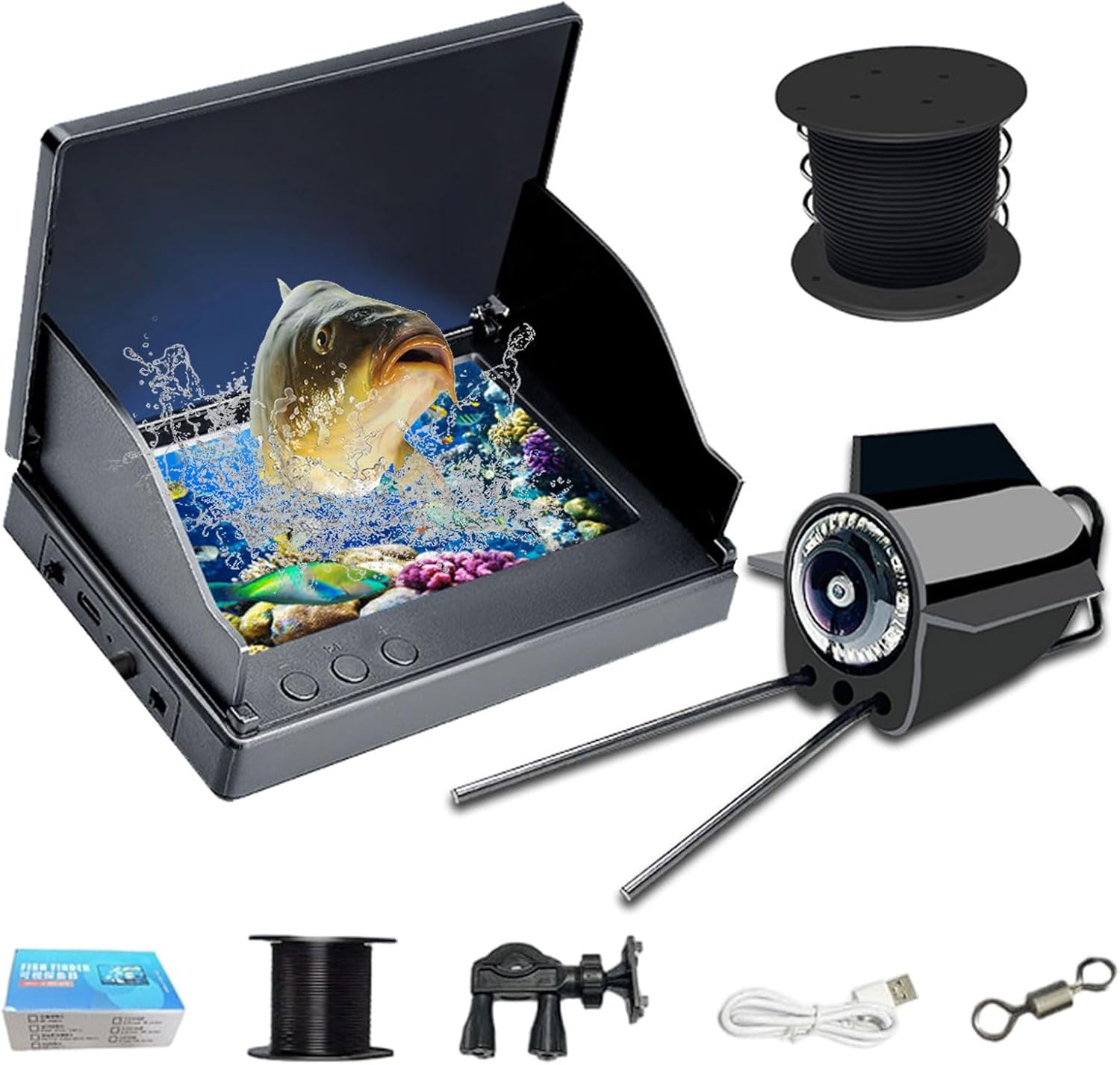 Portable Fish Finder Camera, Underwater fishing Camera with 4.3 inch IPS Monitor 6 LED IR Infrared Lights and 30M Cable for Ice, River and Boat Fishing