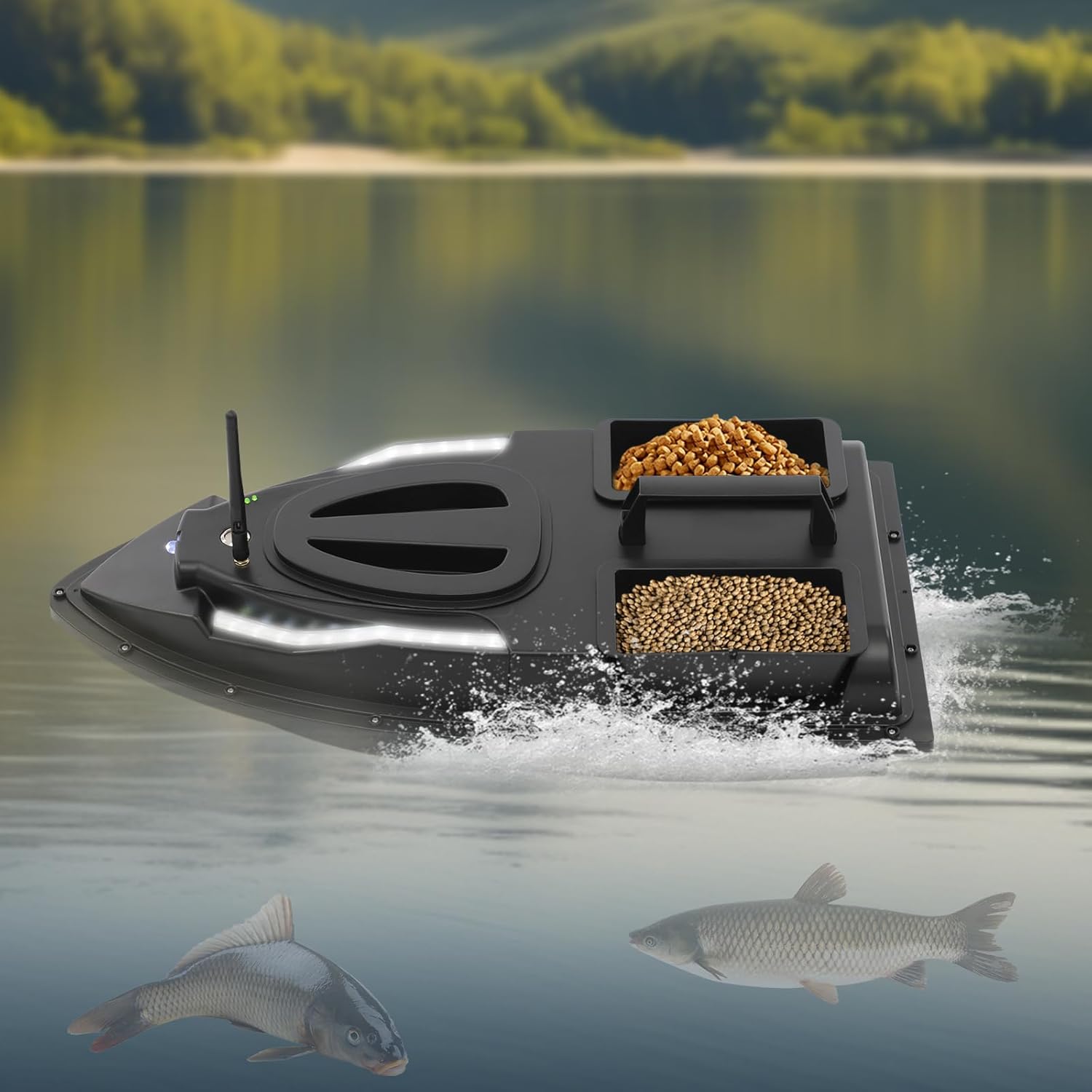 Fishing Bait Boat,500M Remote Control Bait Boat,3.3LBS Dual Hopper,5200mAh Battery, 2H Runtime, 3.36mph Speed, ABS Anti-Tangle Propeller for Carp Fishing