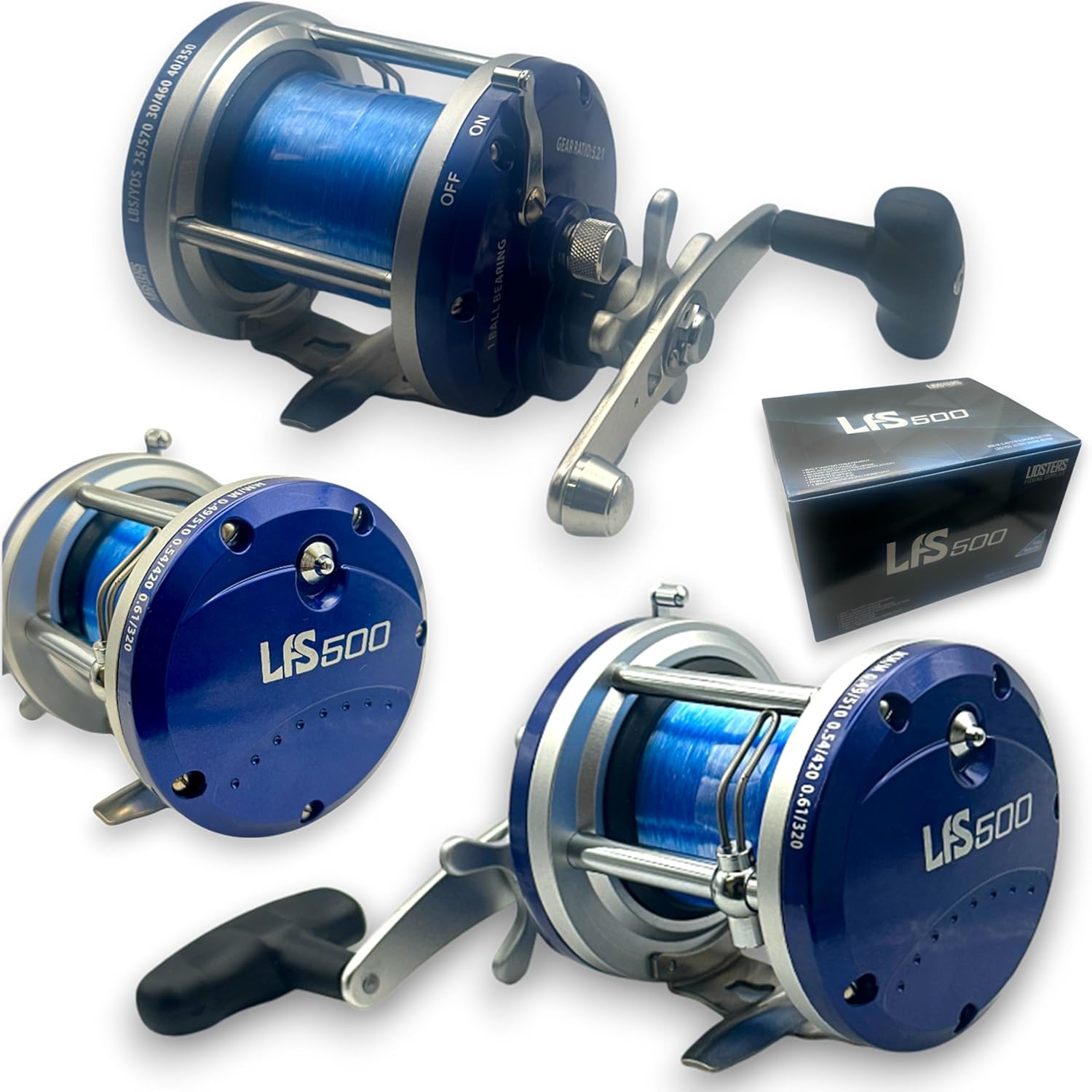 LFS 500 Multiplier Sea Fishing Reel, 20lb Blue Line, 1bb, Saltwater Trolling, New