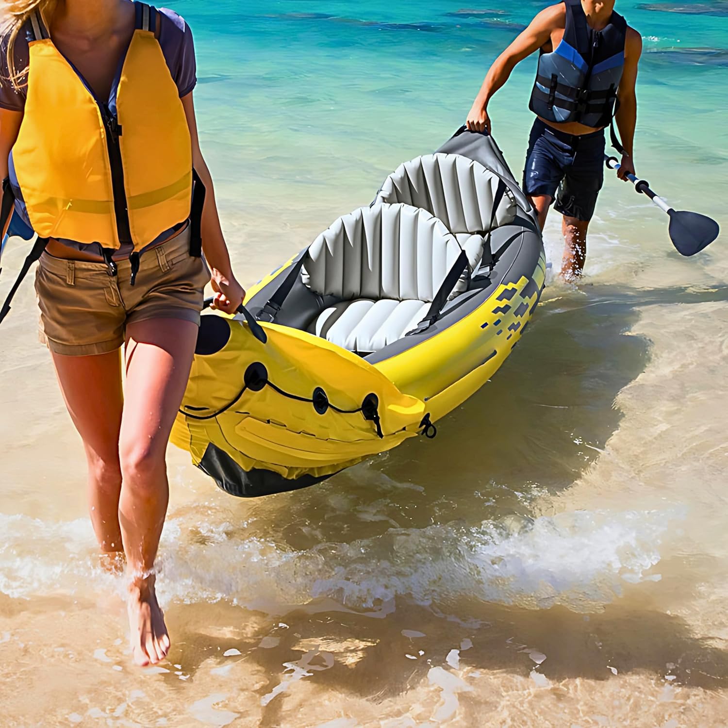 Inflatable Kayak Set, 2-Person Inflatable Boat with Aluminum Oars, Padded Seats, Fins, Hand Pump, Repair Kit and Carry Bag, Blow Up Canoe for Lakes,