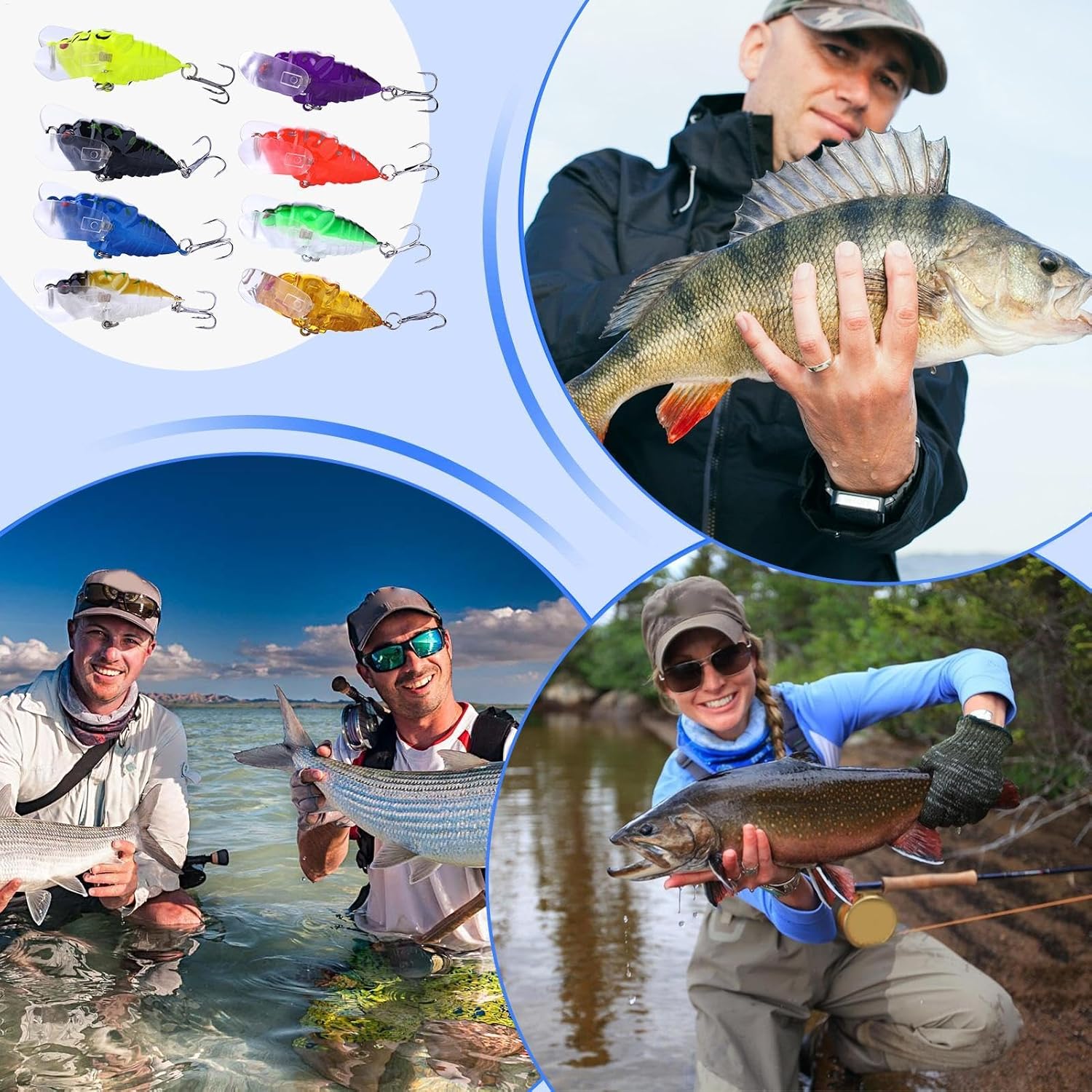 Fishing Bait - Best Cicada Fishing Lure | Bass Tackle Wobblers 8 Pieces | Realistic Freshwater Crank with Bright Colour for Lovers, & Friends