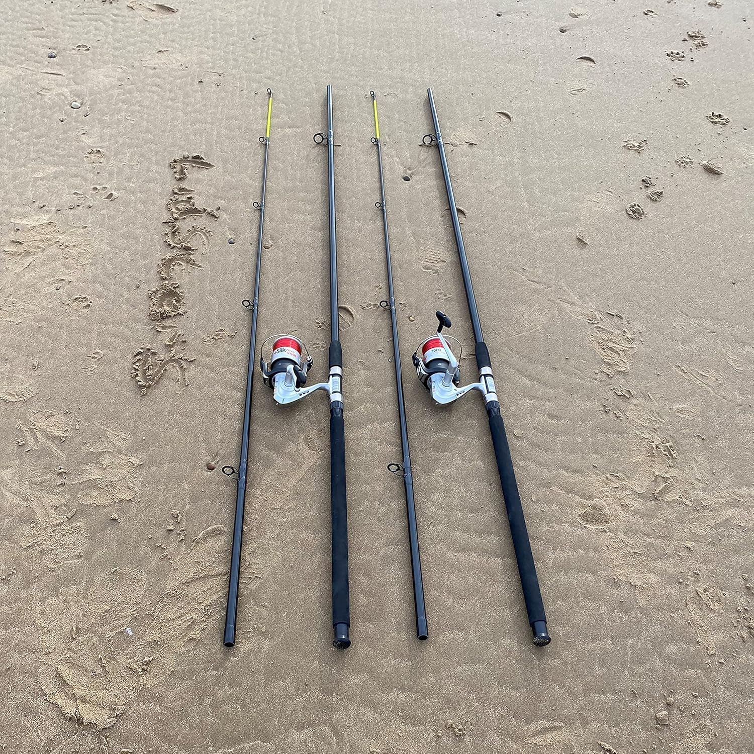 Angling Pursuits 2 x 12FT BeachCaster MAX Sea Fishing Rod + 2 x SILK 70 SEA Reels COMBO